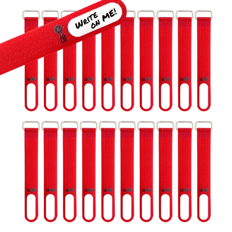 Wrap-It Storage Cinch-Straps, 5" 20 Pack (Red), Features Metal Buckle and Write on Label for Easy Cord Identification and Cable Management, Reusable Multi-Purpose Securing Cinch Straps - Image 1